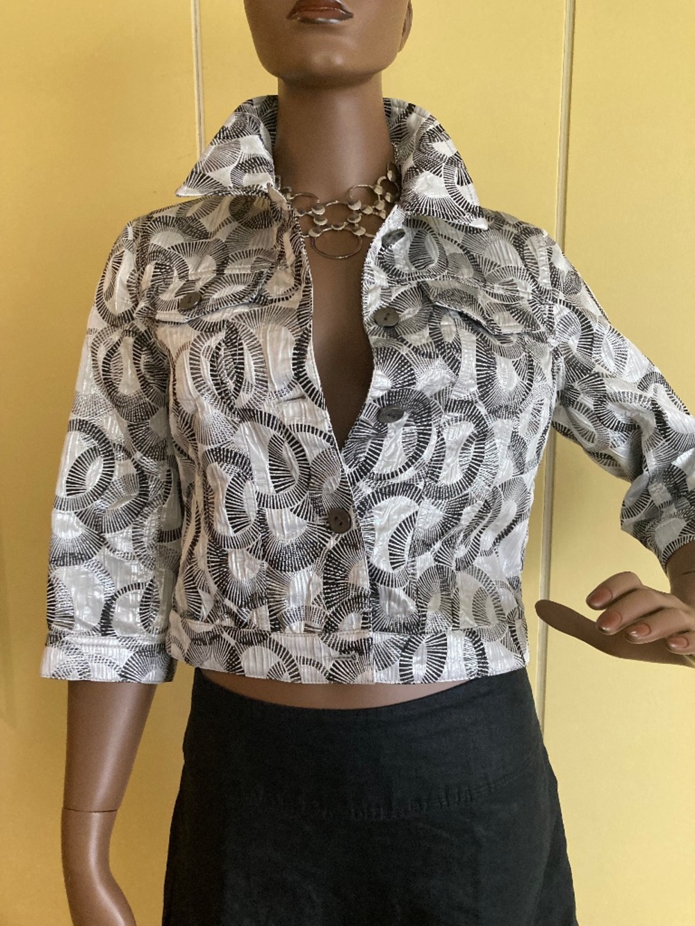 Short Silver & Black Metallic Jacket, Size S